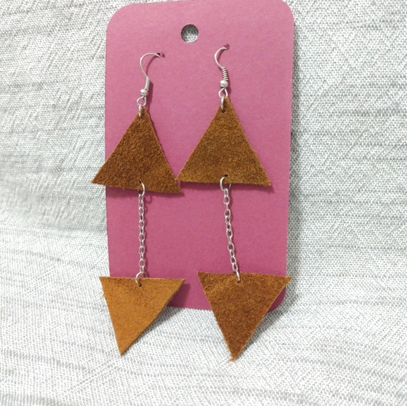 Hand Crafted Jewelry - Handmade Leather Triangle Dangle Earrings